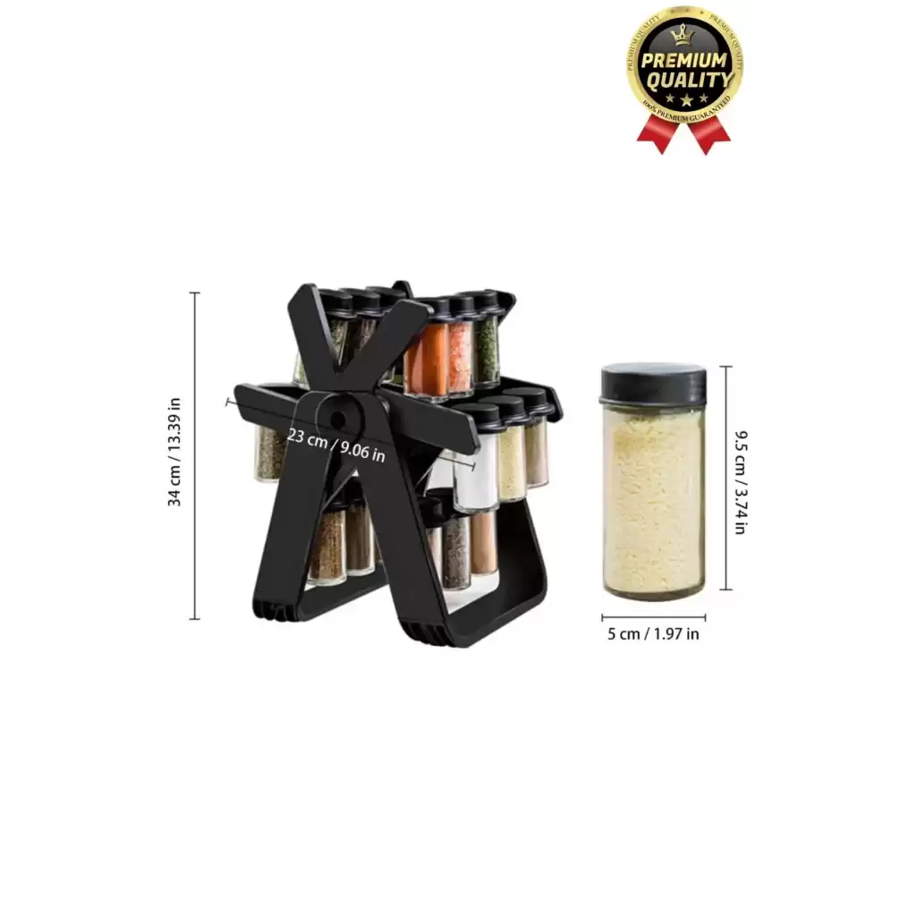 Özel Üretim Dayanıklı 360° Dönebilen Düzenleyici Standlı 18 Adet 100ml Cam Baharatlık 34x26x23 cm