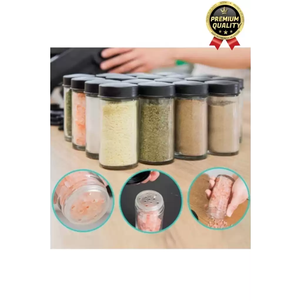 Özel Üretim Dayanıklı 360° Dönebilen Düzenleyici Standlı 18 Adet 100ml Cam Baharatlık 34x26x23 cm