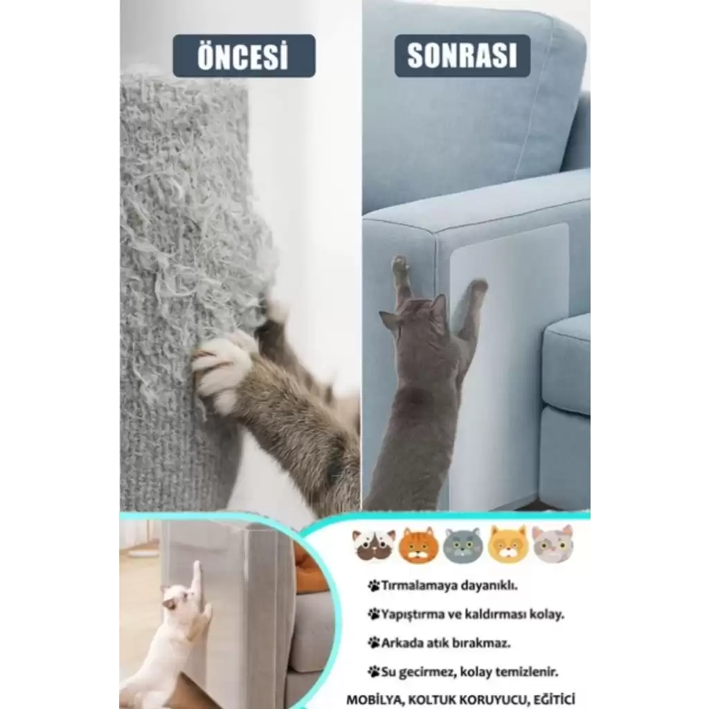 Dayanıklı Kolay Uygulanabilir Yapıştırılabilir Eşya Mobilya Koruyucu Kedi Tırmalama Matı 100 x 30 cm