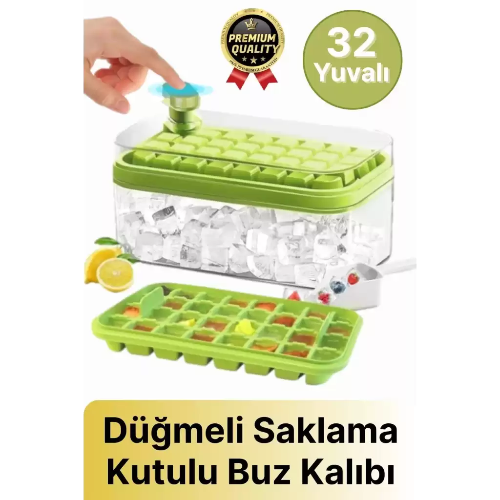Yeni Seri Pratik Dondurucu Geniş Kapasite Silikon Düğmeli Basmalı Saklama Kutulu 32li Buz Kalıbı
