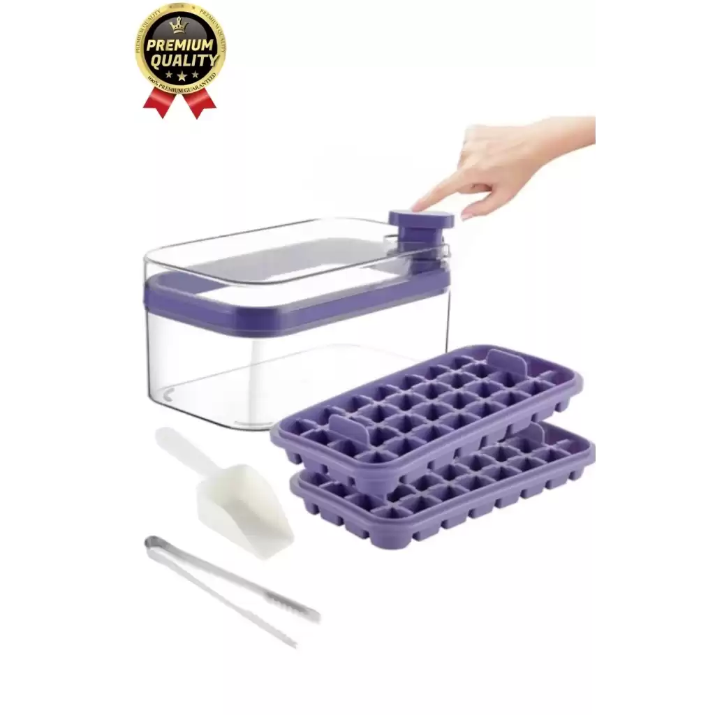 Yeni Seri Pratik Dondurucu Geniş Kapasite Silikon Düğmeli Basmalı Saklama Kutulu 32li Buz Kalıbı