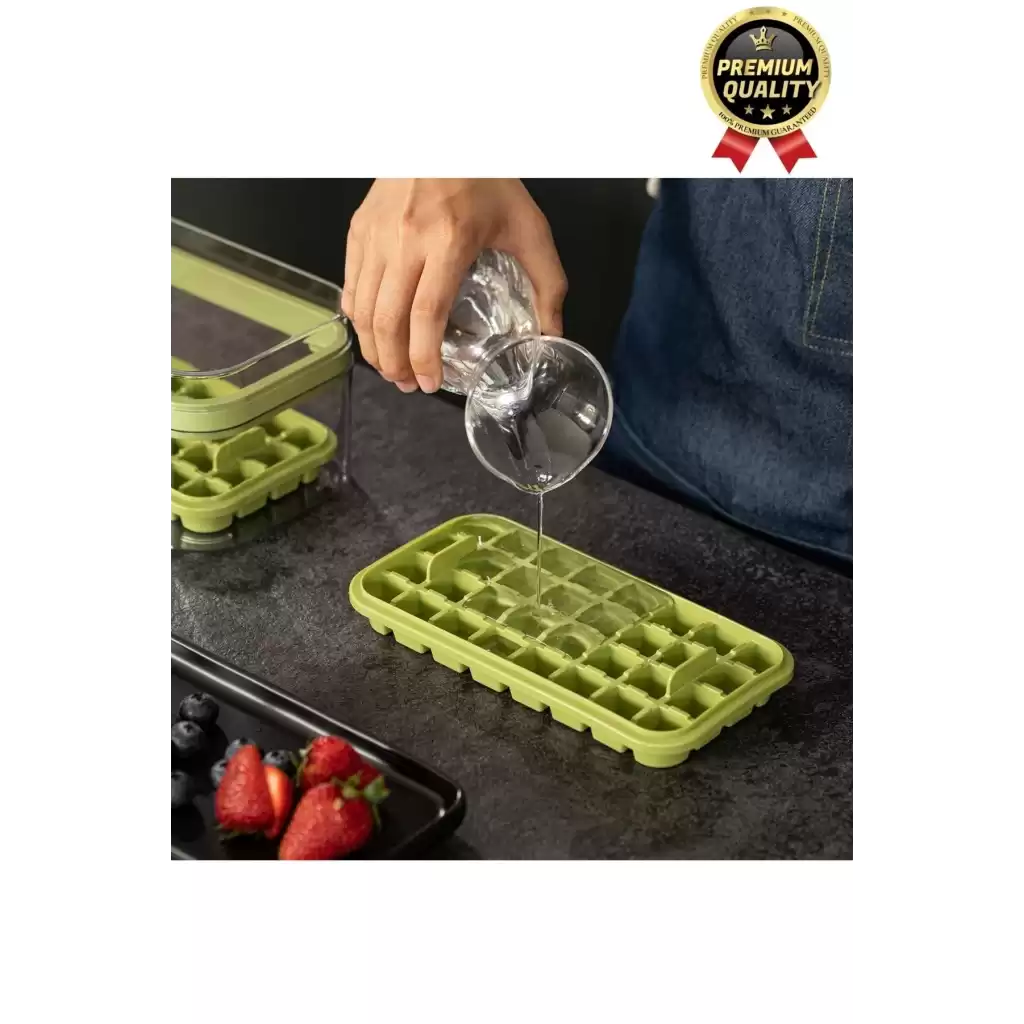 Yeni Seri Pratik Dondurucu Geniş Kapasite Silikon Düğmeli Basmalı Saklama Kutulu 32li Buz Kalıbı