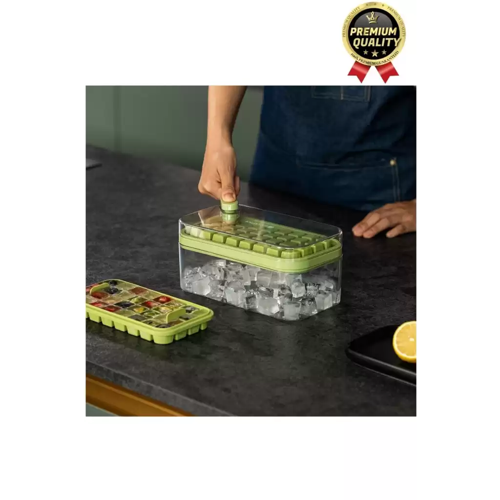 Yeni Seri Pratik Dondurucu Geniş Kapasite Silikon Düğmeli Basmalı Saklama Kutulu 32li Buz Kalıbı
