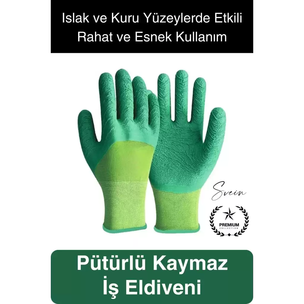 Kaymaz Dayanıklı Pütürlü Montaj İş Eldiveni Camcı Yarı Kaplama Güvenli Sağlam Lastikli Rahat Esnek