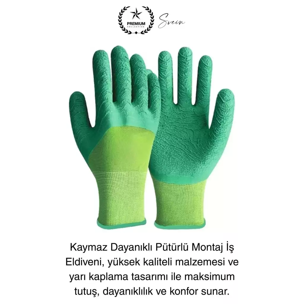 Kaymaz Dayanıklı Pütürlü Montaj İş Eldiveni Camcı Yarı Kaplama Güvenli Sağlam Lastikli Rahat Esnek