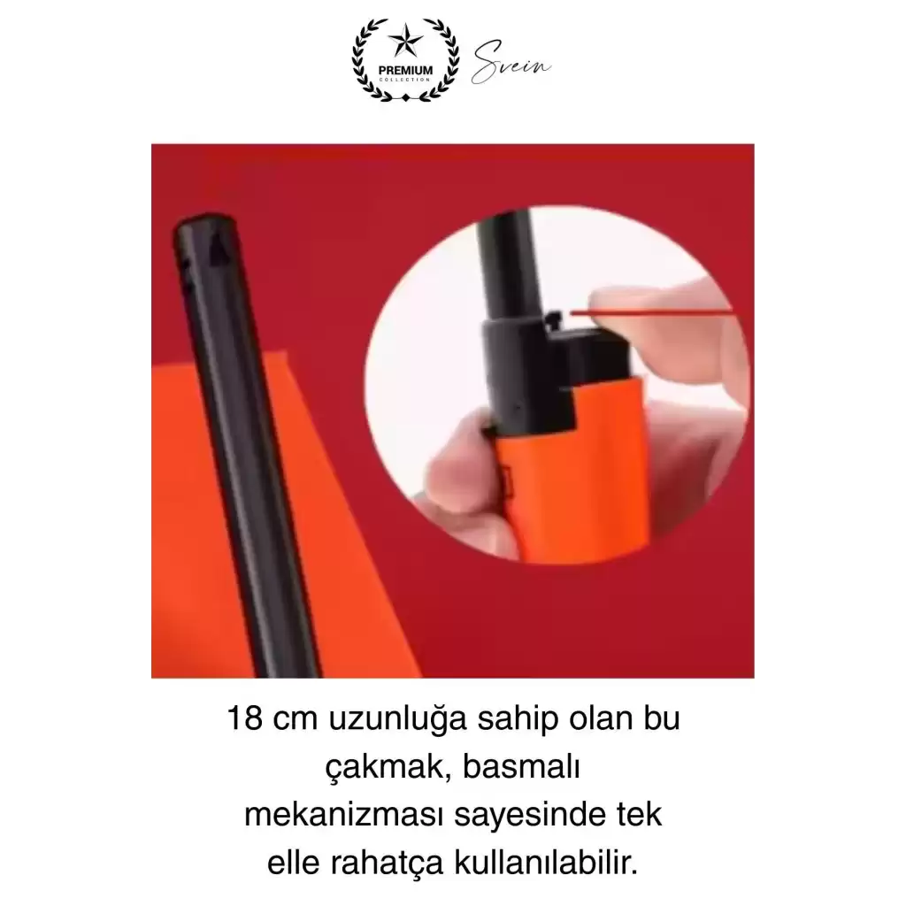 Premium 18 cm Basmalı Uzun Mutfak Çakmağı Gazlı Doldurulabilir Mum Mangal Kamp İçin Normal Alev