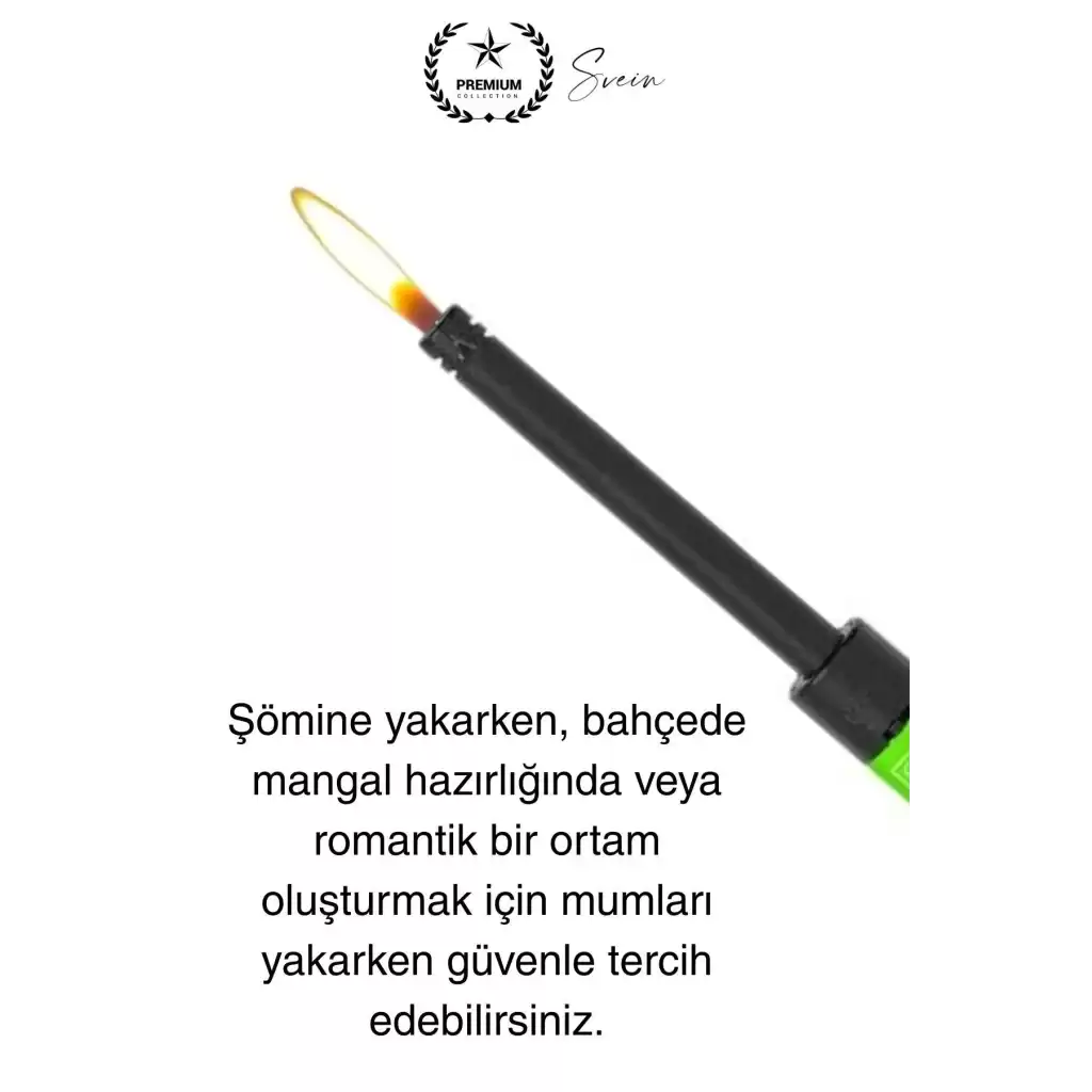 Premium 18 cm Basmalı Uzun Mutfak Çakmağı Gazlı Doldurulabilir Mum Mangal Kamp İçin Normal Alev