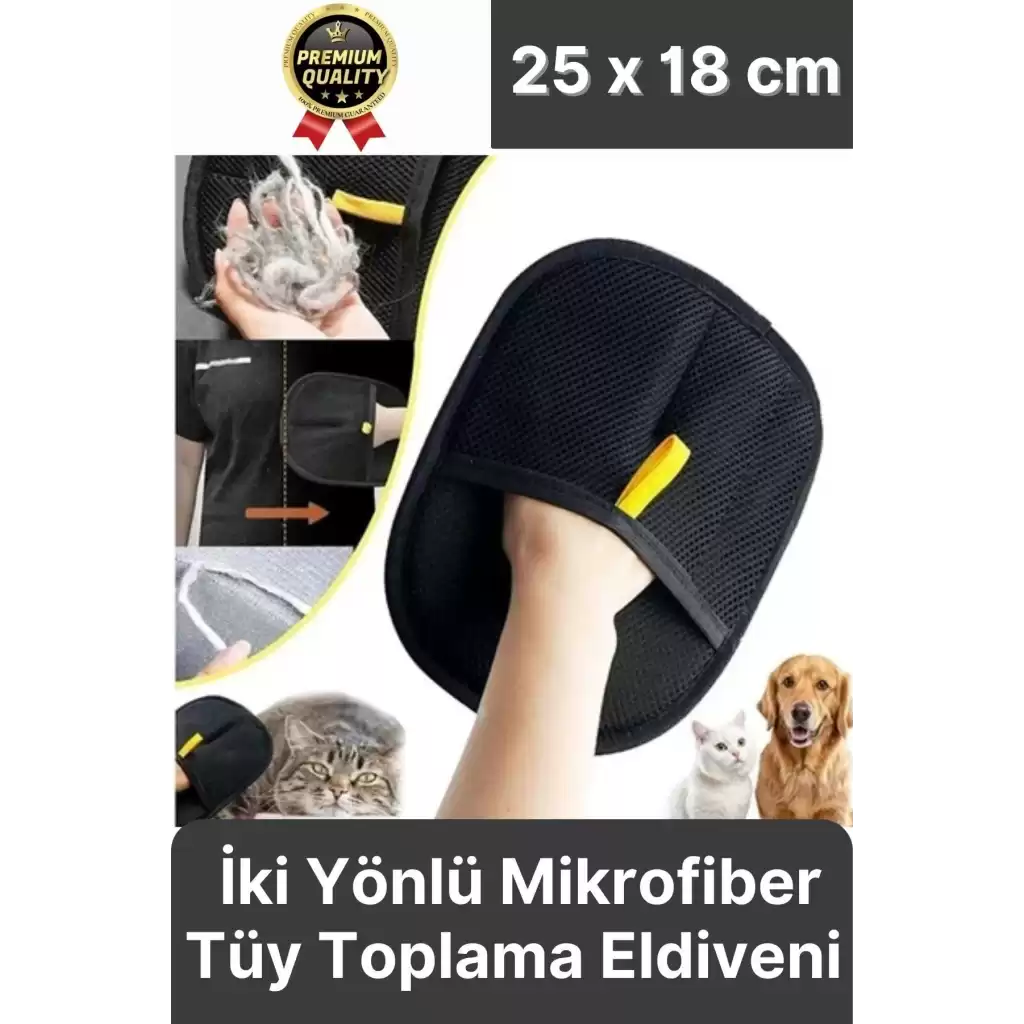 Yeniden Kullanılabilir İki Yönlü Mikrofiber Kedi Köpek Evcil Hayvan Tüy Toplama Eldiveni 25 x 18 cm