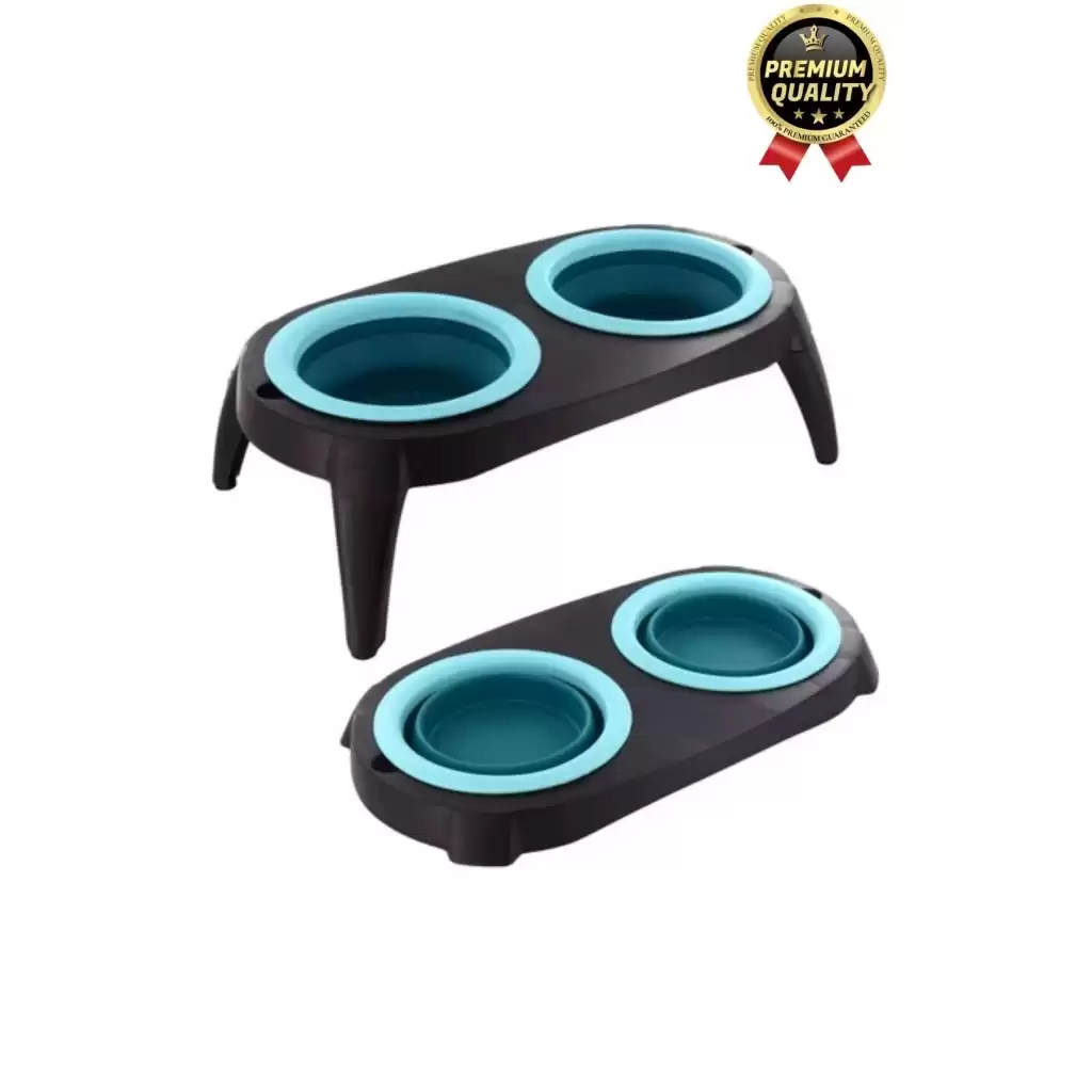 Yeni Seri Ayarlanabilir Ergonomik Portatif Katlanabilir İkili Kedi Köpek Mama Su Kabı Standı 500 Ml