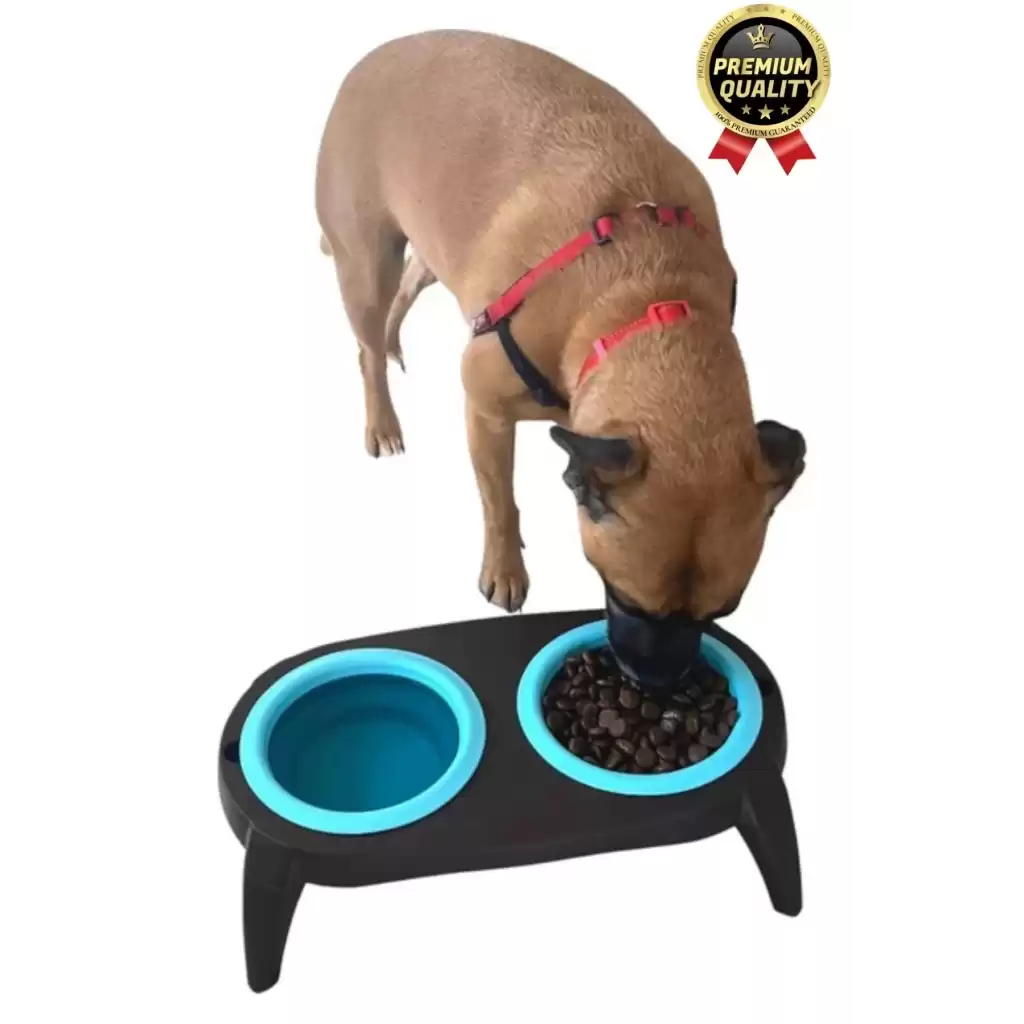 Yeni Seri Ayarlanabilir Ergonomik Portatif Katlanabilir İkili Kedi Köpek Mama Su Kabı Standı 500 Ml