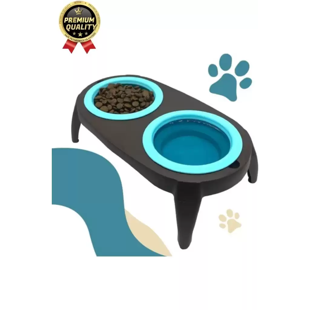 Yeni Seri Ayarlanabilir Ergonomik Portatif Katlanabilir İkili Kedi Köpek Mama Su Kabı Standı 500 Ml