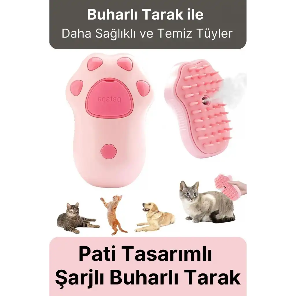 Yeni Seri Tüy Bakımı Pati Desenli Şarjlı Su Hazneli Doldurulan Kedi Köpek Evcil Hayvan Buharlı Tarak