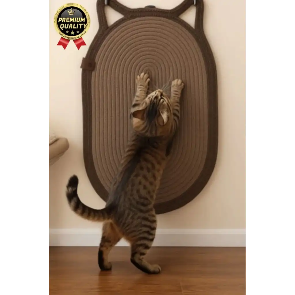 Dekoratif Dayanıklı Zemin Dostu %100 Doğal Jüt İp Kedi Şekilli Duvar Tipi Tırmalama Paspası 40x70cm