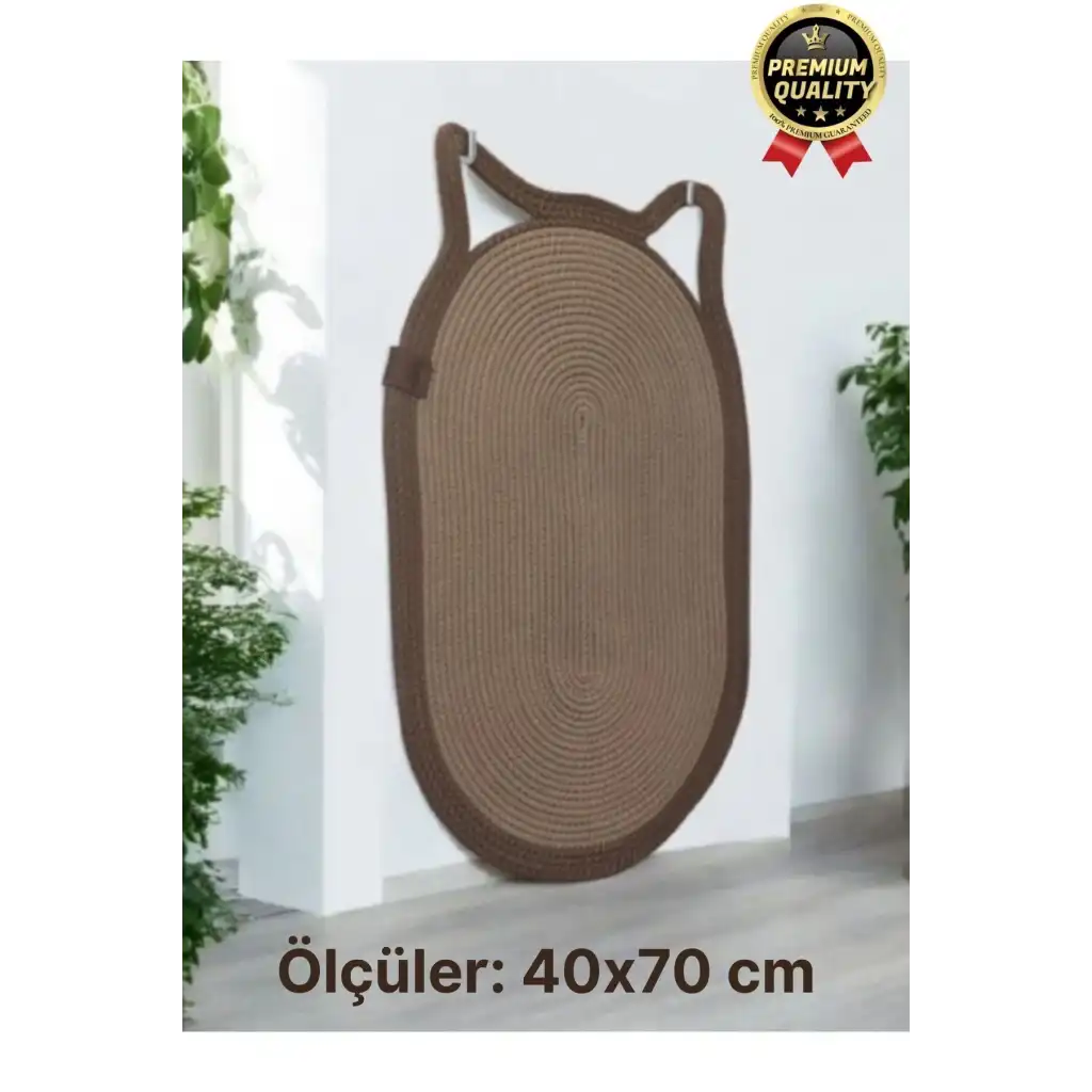 Dekoratif Dayanıklı Zemin Dostu %100 Doğal Jüt İp Kedi Şekilli Duvar Tipi Tırmalama Paspası 40x70cm