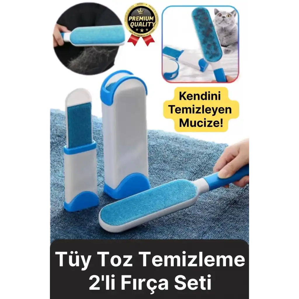 Çift Taraflı Kendini Temizleyen Mobilya Tişört Koltuk Kıyafet Halı Tüy Toplayıcı 2li Fırça Seti