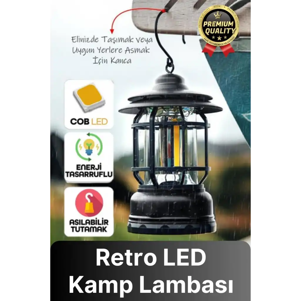 Çok Amaçlı Ayarlanabilir Şarjlı 2 Kademeli 500 Lümen Enerji Tasarruflu 3 COB Retro LED Kamp Lambası