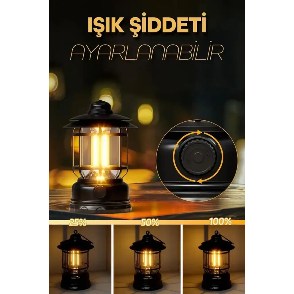 Çok Amaçlı Ayarlanabilir Şarjlı 2 Kademeli 500 Lümen Enerji Tasarruflu 3 COB Retro LED Kamp Lambası