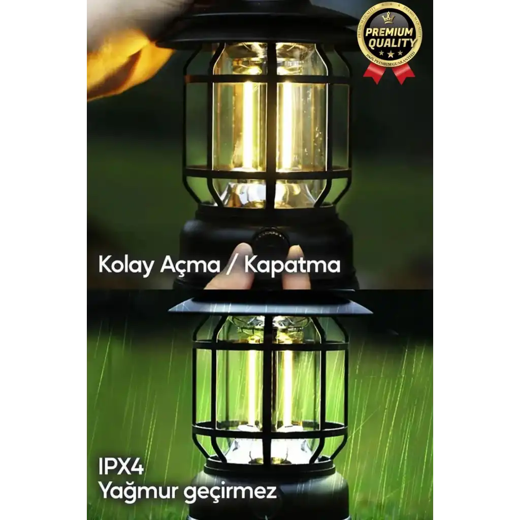 Çok Amaçlı Ayarlanabilir Şarjlı 2 Kademeli 500 Lümen Enerji Tasarruflu 3 COB Retro LED Kamp Lambası