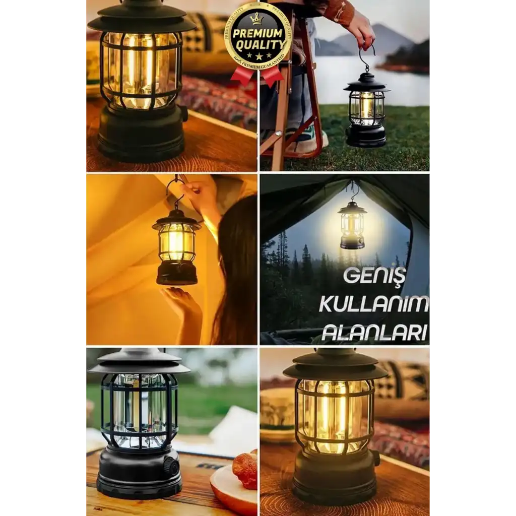 Çok Amaçlı Ayarlanabilir Şarjlı 2 Kademeli 500 Lümen Enerji Tasarruflu 3 COB Retro LED Kamp Lambası