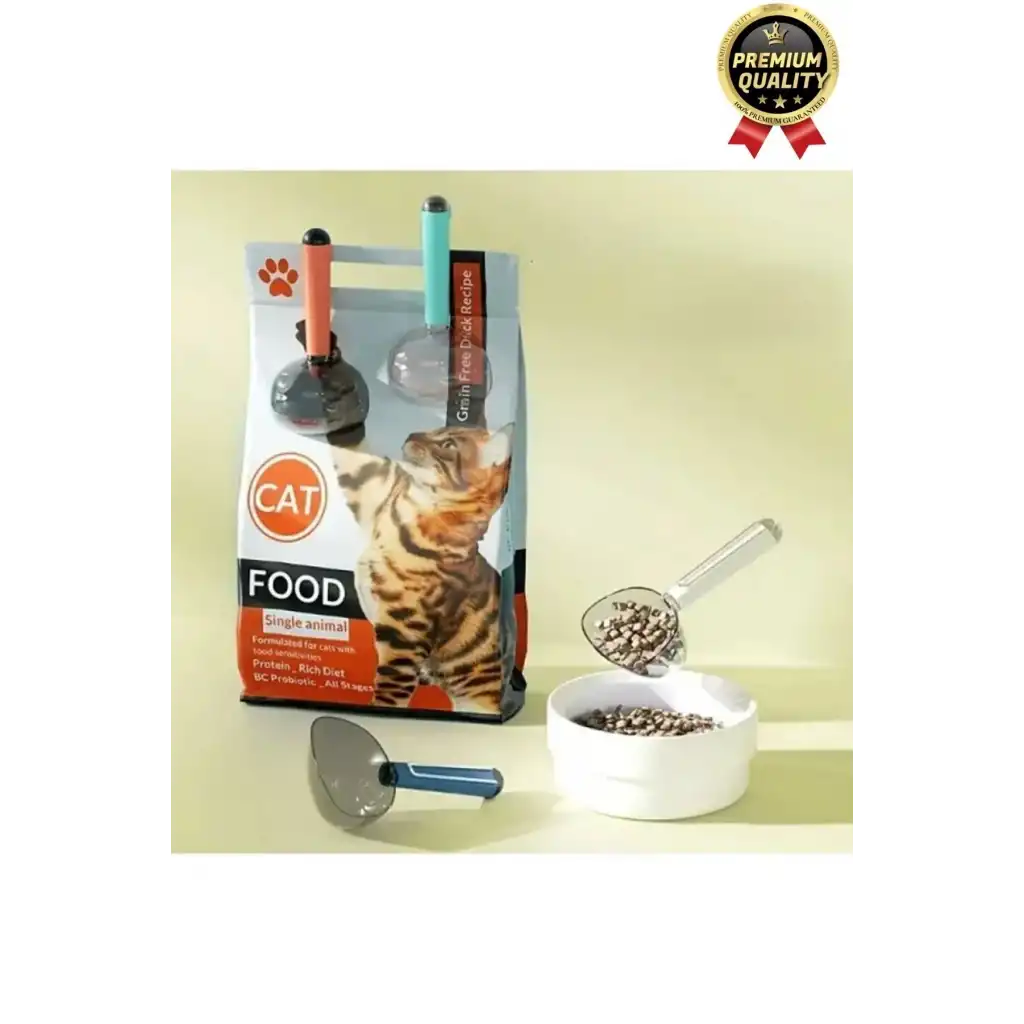 Çok Amaçlı Klipsli Ölçekli Şeffaf Başlıklı 180ml Kapasiteli Kedi Köpek Mama Ölçüm Kaşığı Küreği
