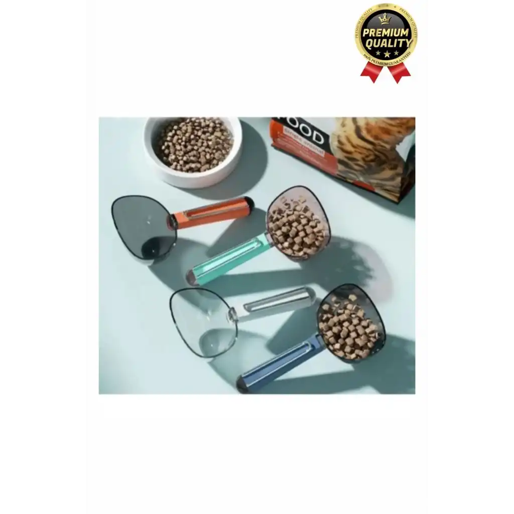 Çok Amaçlı Klipsli Ölçekli Şeffaf Başlıklı 180ml Kapasiteli Kedi Köpek Mama Ölçüm Kaşığı Küreği