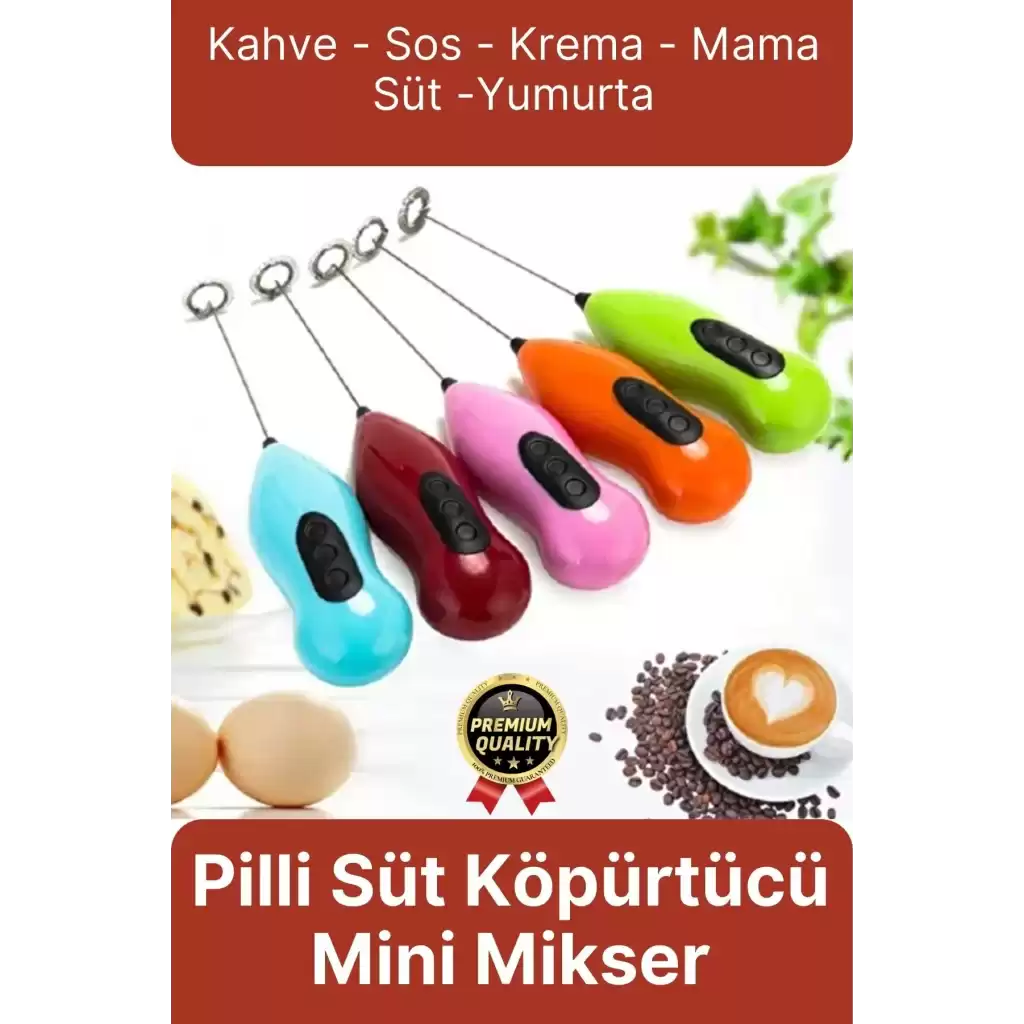 Premium Çelik Uçlu Pilli Mini Kahve Sos Krema Mama Yumurta Çırpıcı Karıştırıcı Süt Köpürtücü Mikser