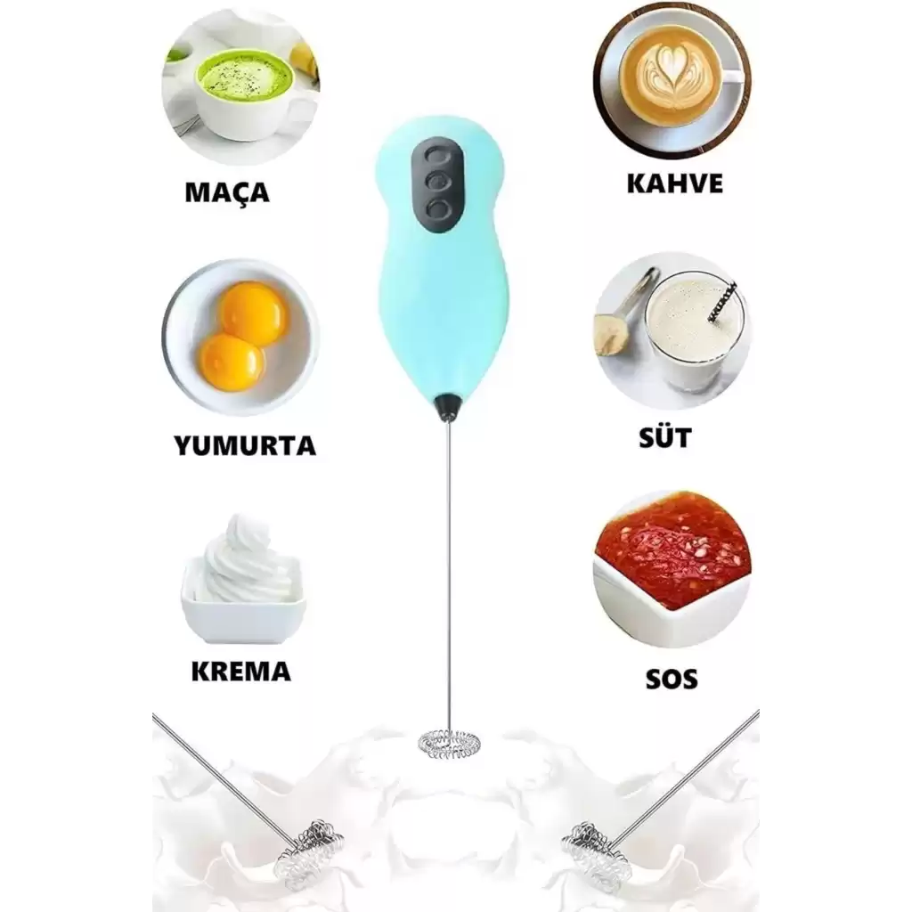 Premium Çelik Uçlu Pilli Mini Kahve Sos Krema Mama Yumurta Çırpıcı Karıştırıcı Süt Köpürtücü Mikser
