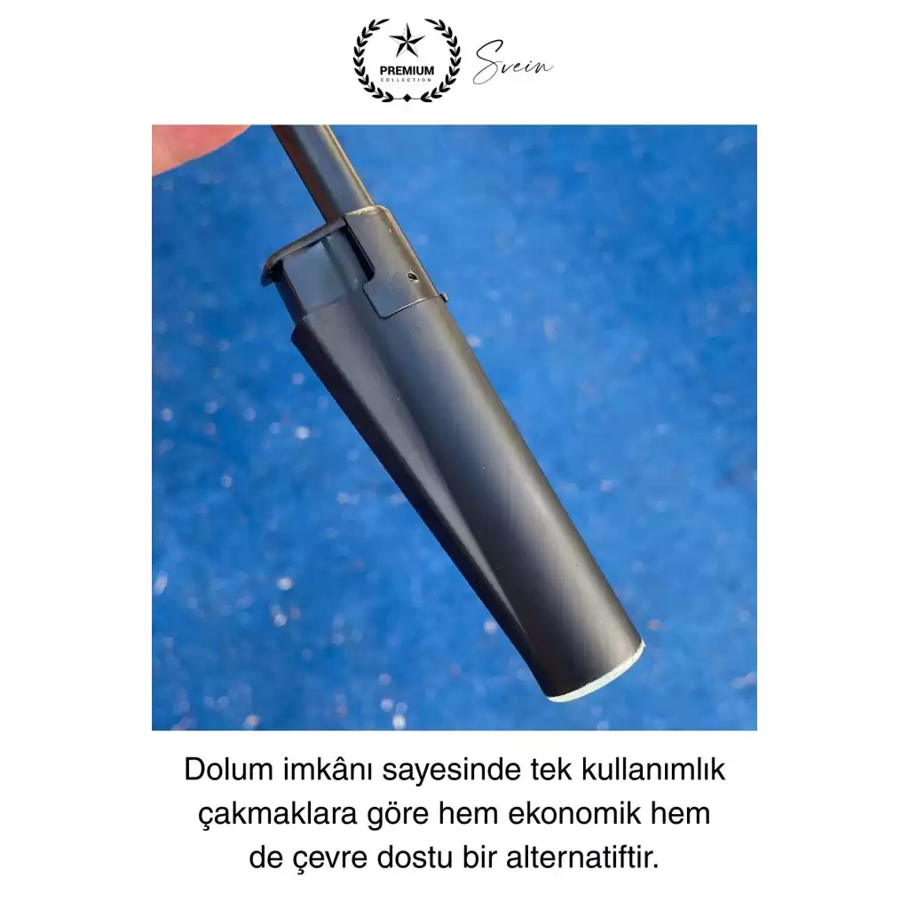 Premium 18 cm Siyah Basmalı Uzun Mutfak Çakmağı Gazlı Doldurulabilir Mum Mangal Kamp İçin Ateş