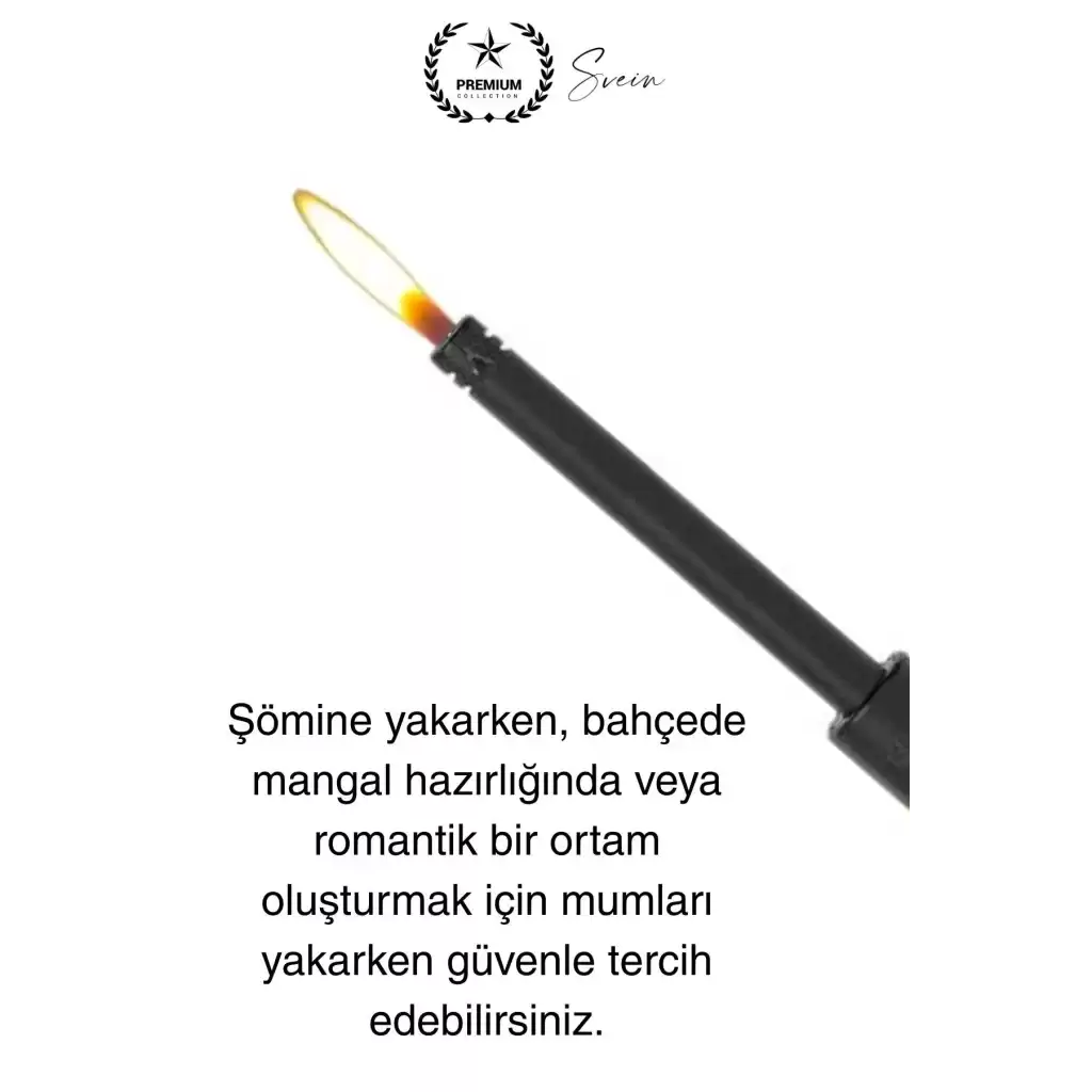 Premium 18 cm Siyah Basmalı Uzun Mutfak Çakmağı Gazlı Doldurulabilir Mum Mangal Kamp İçin Ateş