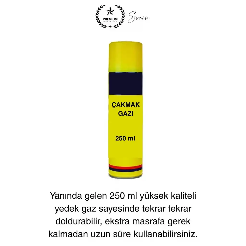Premium 18 cm Basmalı Uzun Mutfak Çakmağı ve Yedek Gazlı 250 ml Mum Mangal Kamp İçin Normal Alev