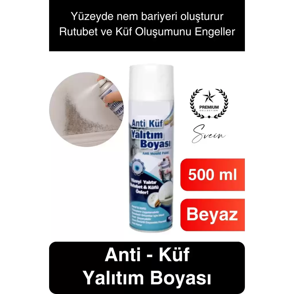 Premium Anti Küf Yalıtım Boyası Sprey Beyaz Rutubet Oluşumunu Engeller Duvar Derleme Önleyici 500 ml