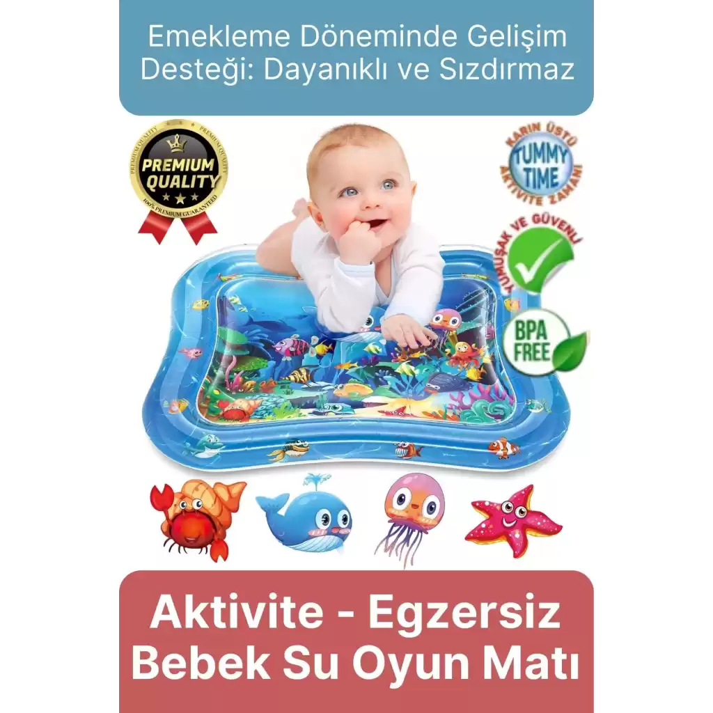 Premium Bebek Oyuncağı Eğlenceli Karın Üstü Aktivite Egzersiz BPA İçermez Emekleme Su Oyun Matı