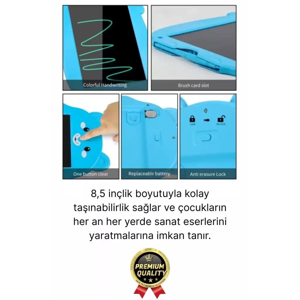 Kolay Kullanım Dayanıklı Lcd Ekran Kalemli Dijital Akıllı Ayıcıklı Yazı Boyama Çizim Tableti 8,5 Inç
