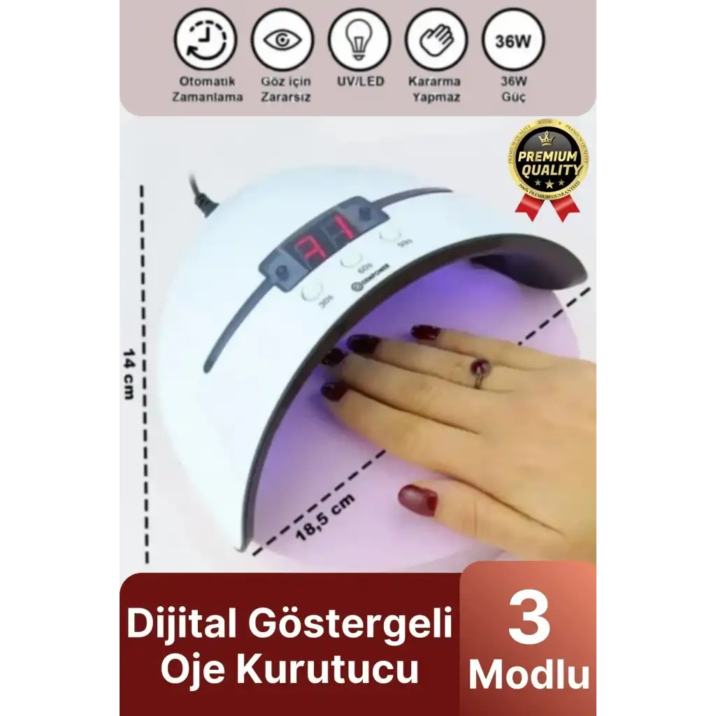 Profesyonel Dijital Göstergeli Otomatik 36W 12 Adet Uv Led Işıklı 3 Modlu Tırnak Jel Oje Kurutucu