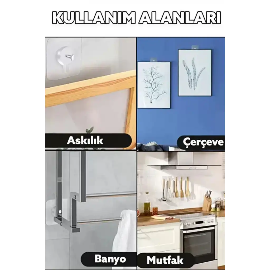 Süper Sağlam İz bırakmaz Çerçeve Tablo Banyo Mutfak Ultra Güçlü Yapışkanlı Çivisiz Askı 2 Adet