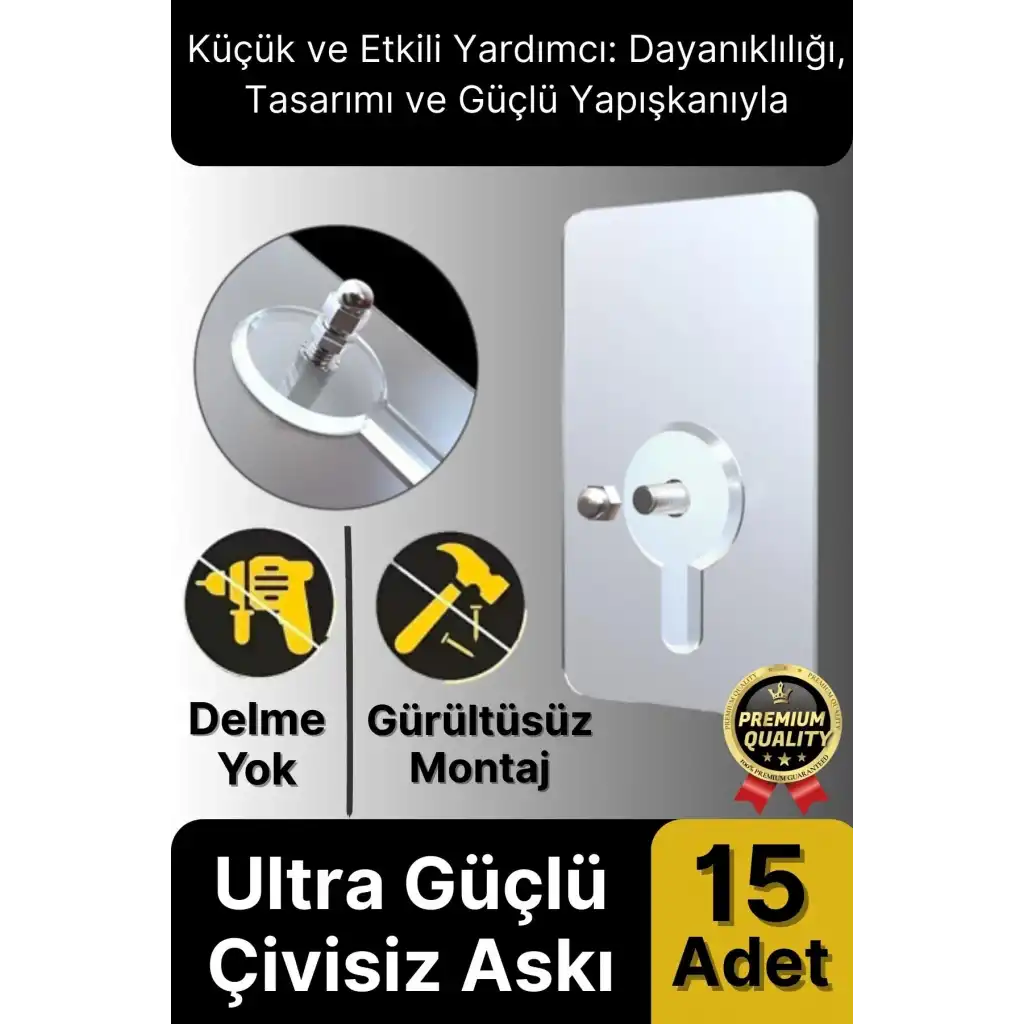 Süper Sağlam İz bırakmaz Çerçeve Tablo Banyo Mutfak Ultra Güçlü Yapışkanlı Çivisiz Askı 15 Adet