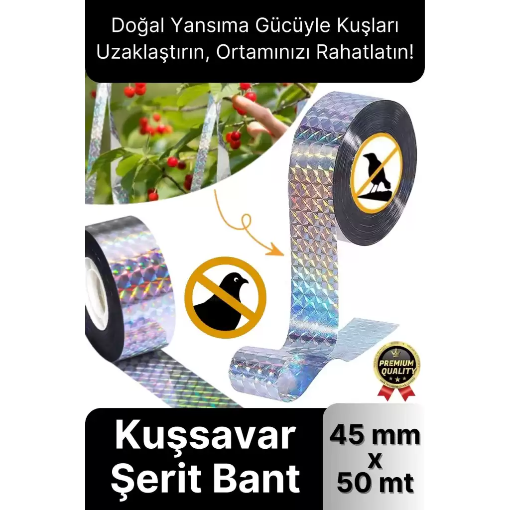 Premium Dayanıklı Yansıtıcı Kuş Kondurmaz Uzaklaştırıcı Hologramlı Kuşsavar Şerit Bant 45 mm x 50 mt