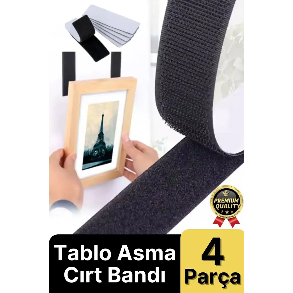 Ultra Güçlü İz Bırakmaz Çivisiz Tablo Çerçeve Asma Kendinden Yapışkanlı Siyah Cırt Bant 4lü Set