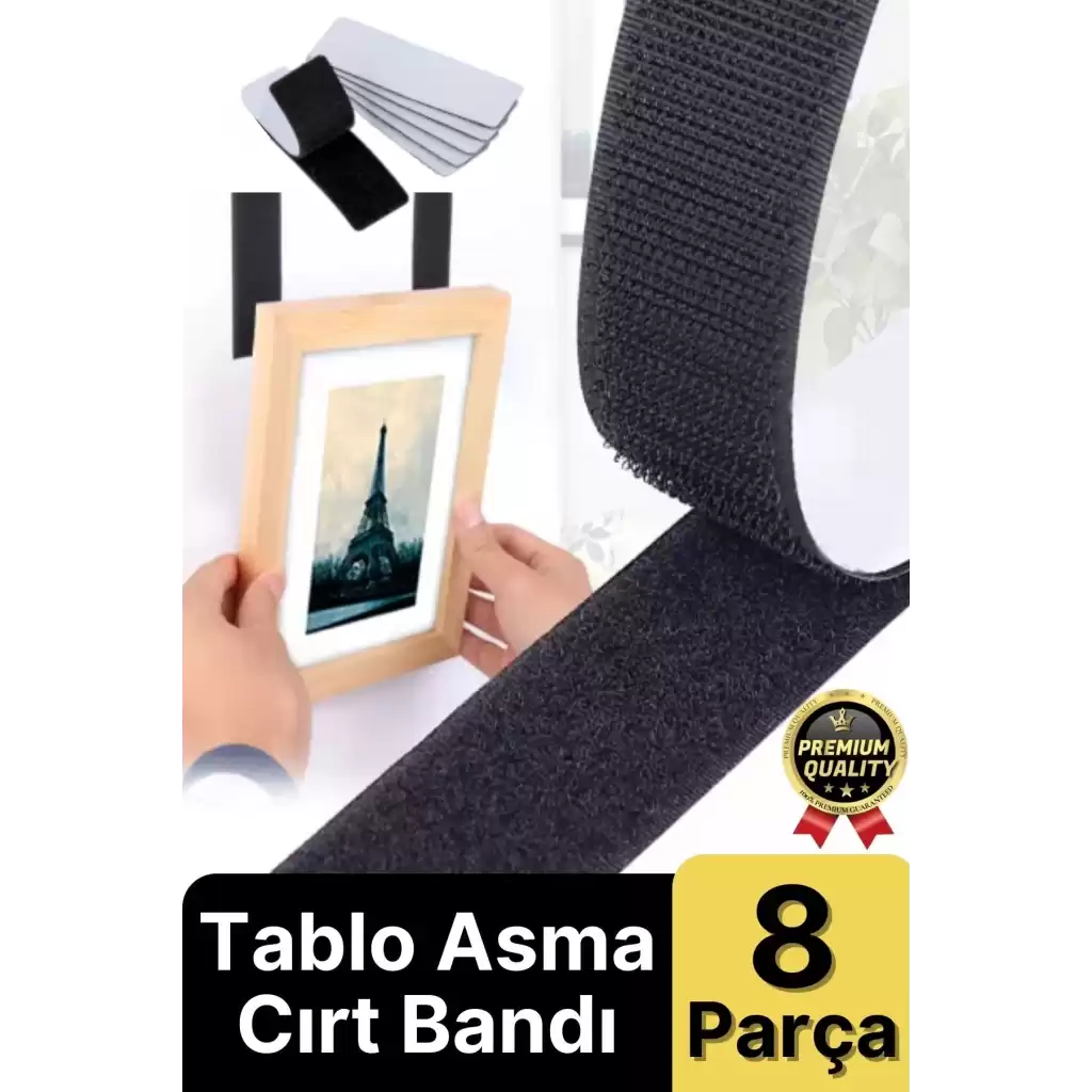Ultra Güçlü İz Bırakmaz Çivisiz Tablo Çerçeve Asma Kendinden Yapışkanlı Siyah Cırt Bant 8li Set