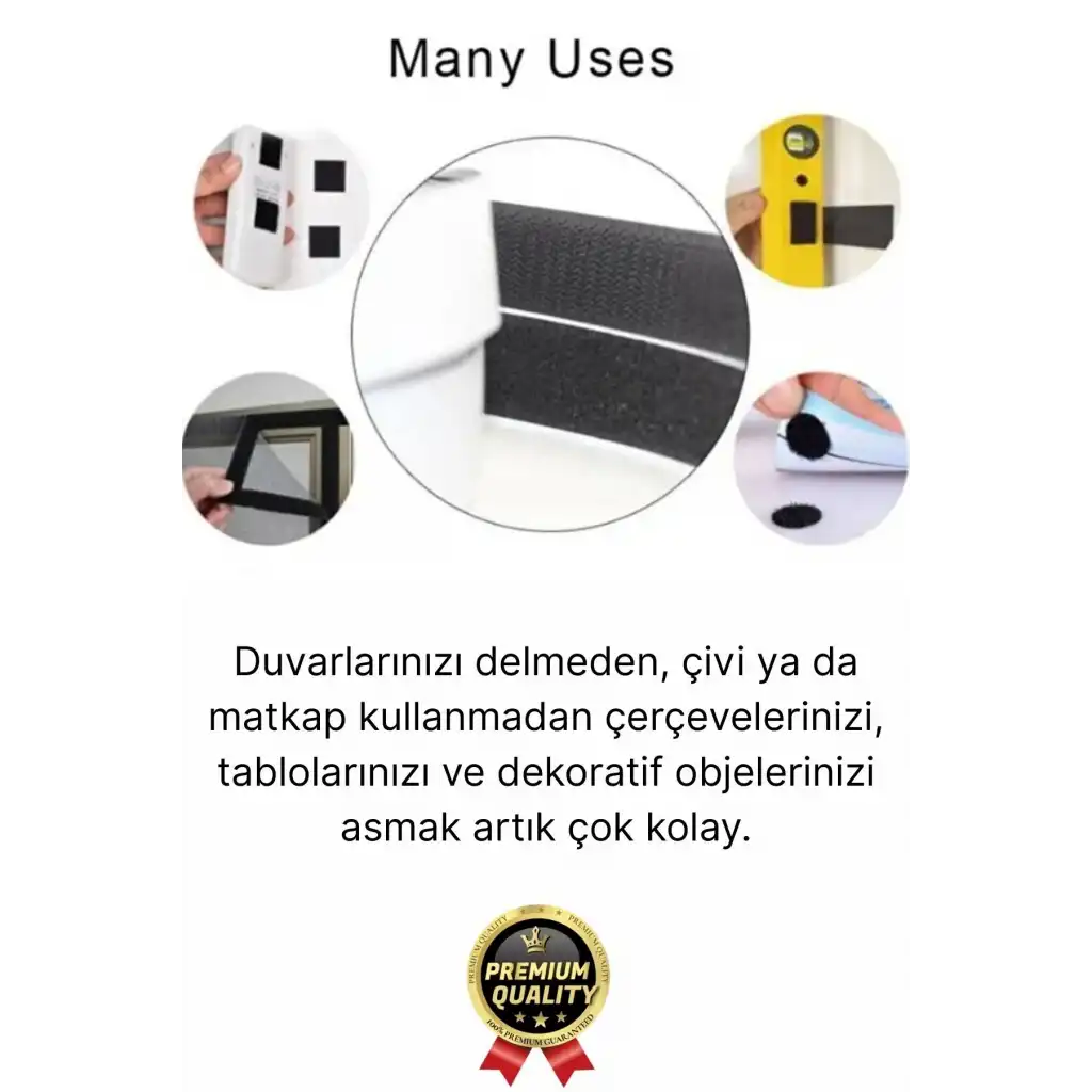 Ultra Güçlü İz Bırakmaz Çivisiz Tablo Çerçeve Asma Kendinden Yapışkanlı Siyah Cırt Bant 24lü Set