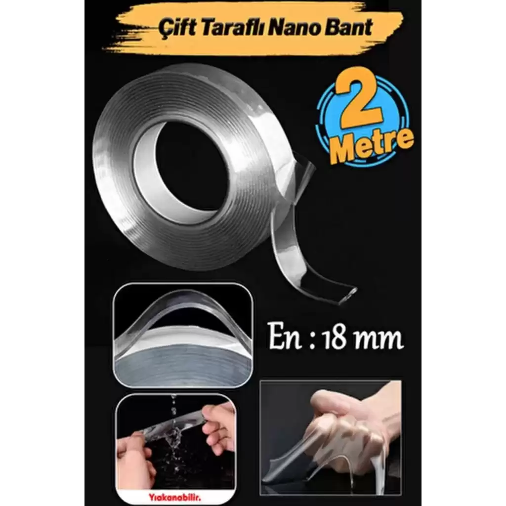 2 Adet Çok Amaçlı Çift Taraflı İz Bırakmaz Tamir Montaj Bandı Şeffaf Güçlü Silikon Bant 18 mm X 2 mt