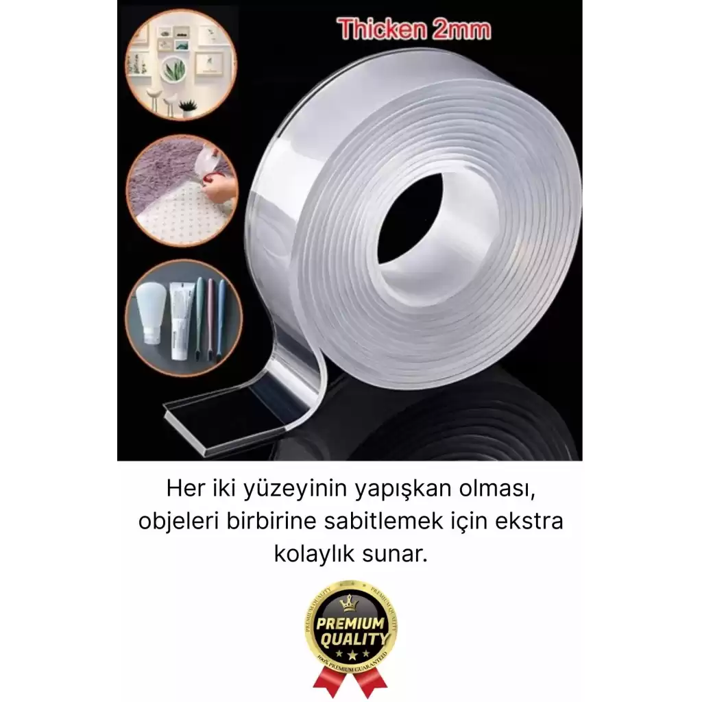 2 Adet Çok Amaçlı Çift Taraflı İz Bırakmaz Tamir Montaj Bandı Şeffaf Güçlü Silikon Bant 18 mm X 2 mt