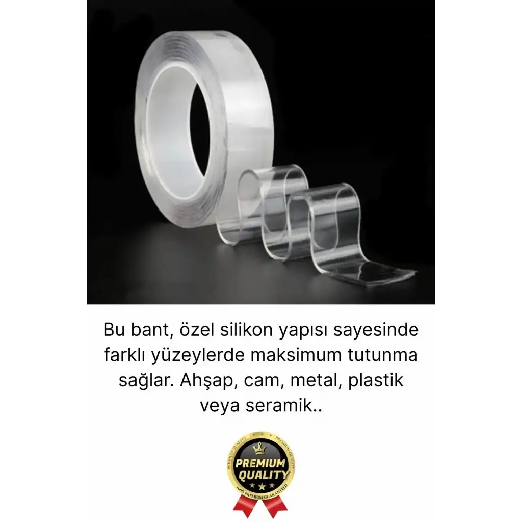 3 Adet Çok Amaçlı Çift Taraflı İz Bırakmaz Tamir Montaj Bandı Şeffaf Güçlü Silikon Bant 18 mm X 2 mt