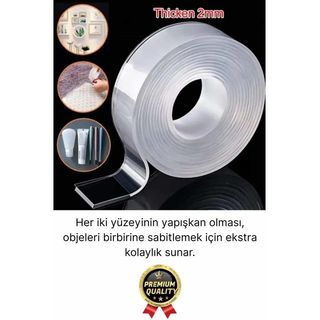 3 Adet Çok Amaçlı Çift Taraflı İz Bırakmaz Tamir Montaj Bandı Şeffaf Güçlü Silikon Bant 18 mm X 2 mt