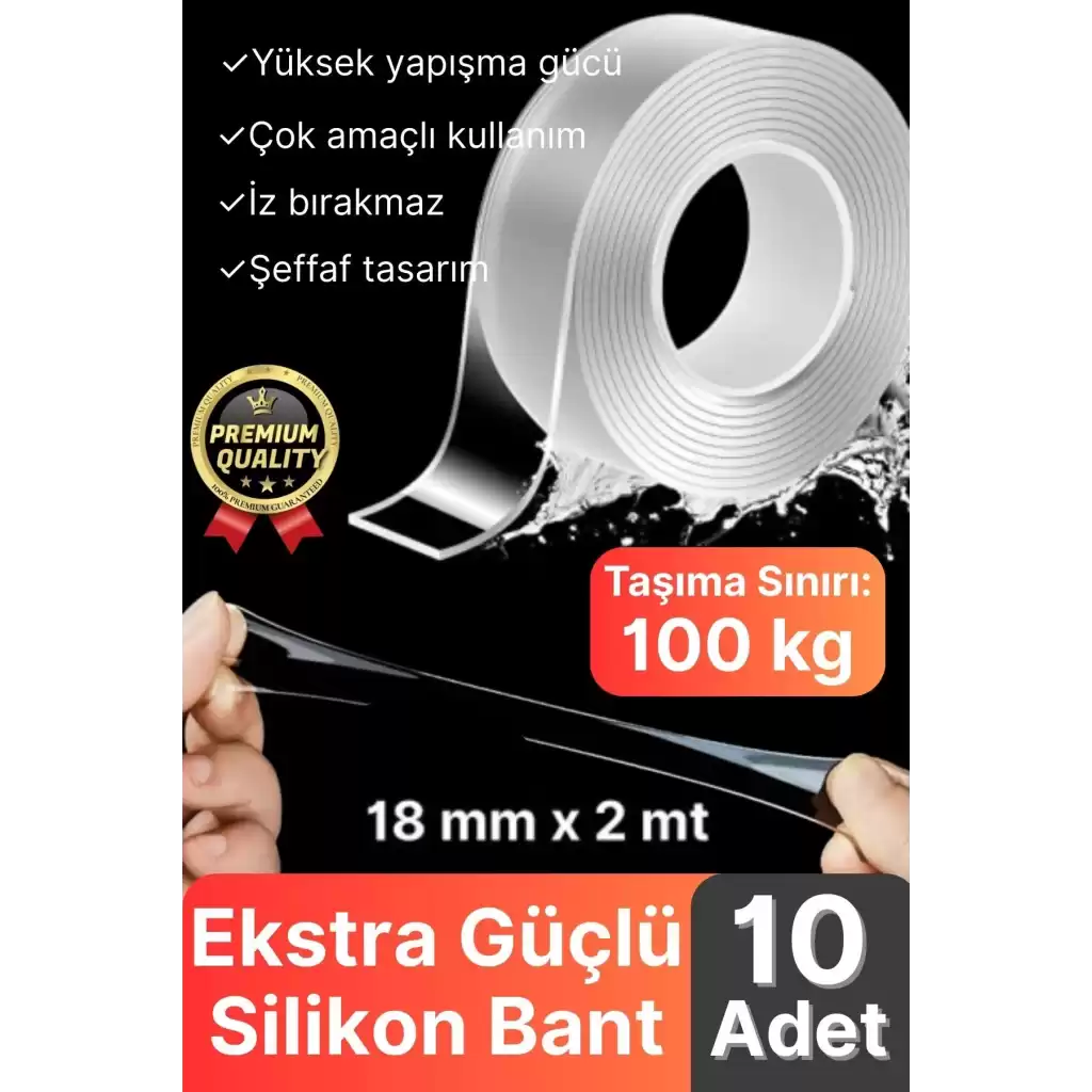 10 Adet Çok Amaçlı Çift Taraflı İz Bırakmaz Tamir Montaj Bandı Şeffaf Güçlü Silikon Bant 18mm X 2 mt