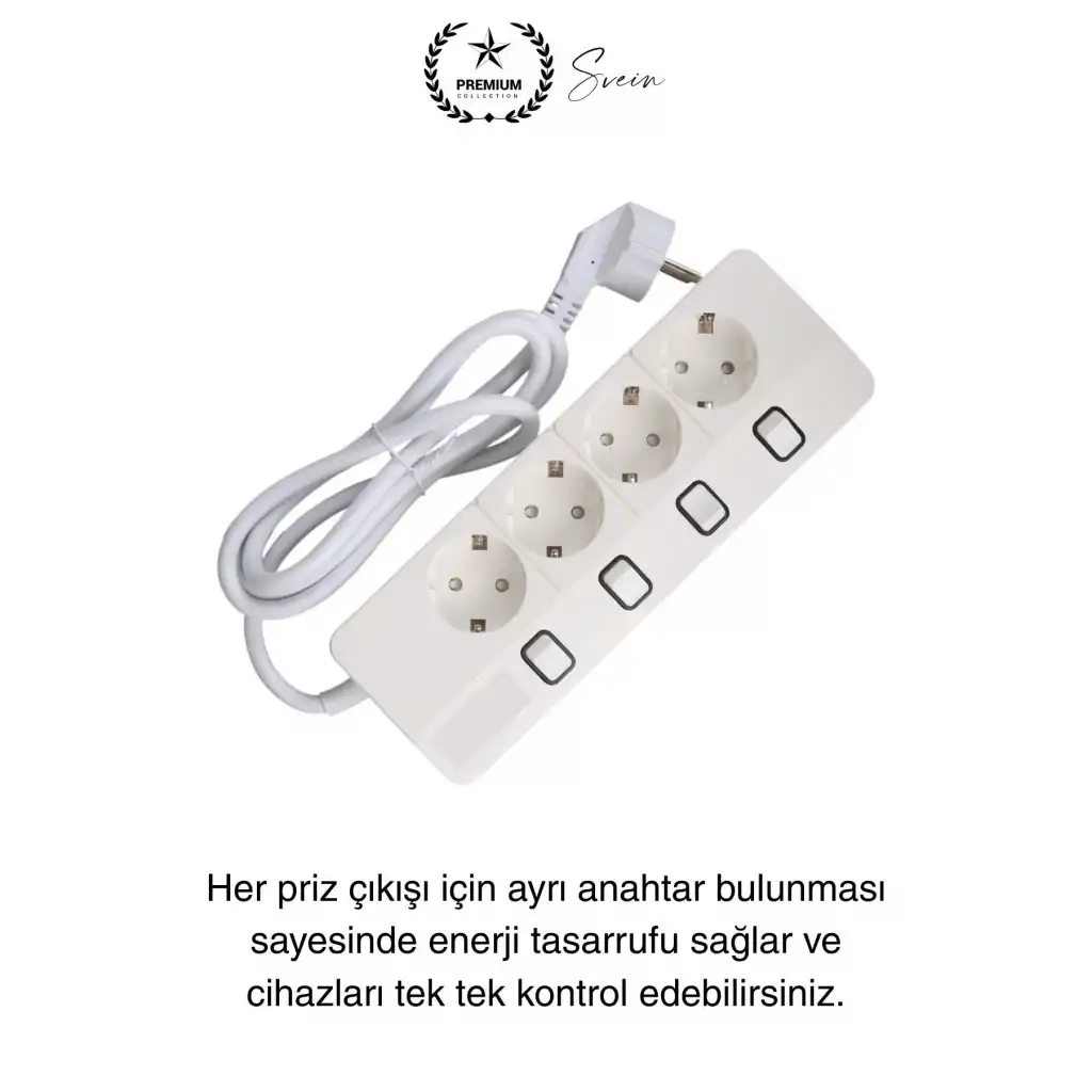 Özel Üretim 4lü Ayrı Anahtarlı 2 Metre Akım Korumalı Grup Priz 1400 Joule 4000W Çoklu Uzatma Kablo