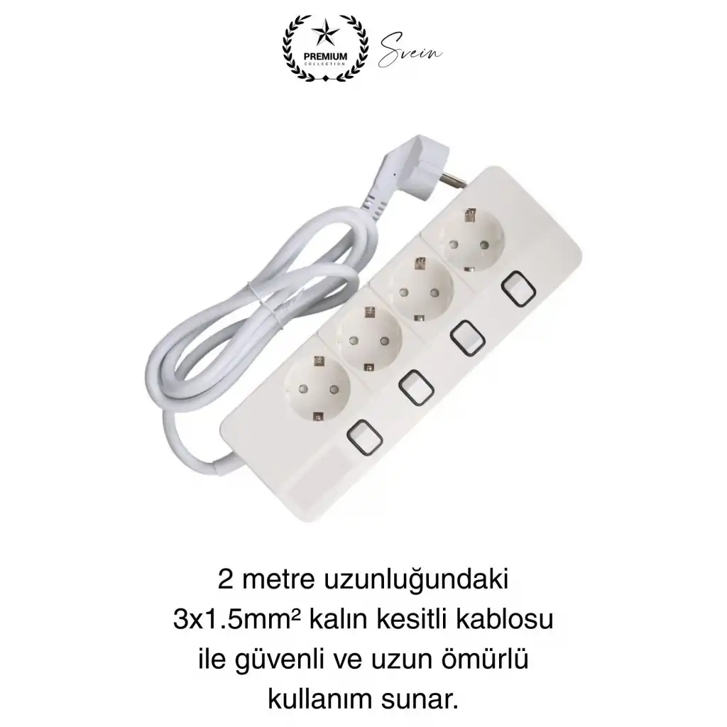 Özel Üretim 4lü Ayrı Anahtarlı 2 Metre Akım Korumalı Grup Priz 1400 Joule 4000W Çoklu Uzatma Kablo