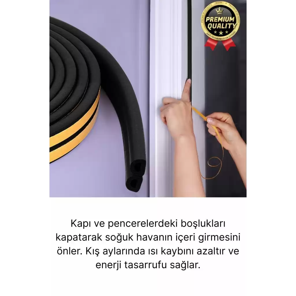 Güçlü Kendinden Yapışkanlı Kapı Pencere Soğuk Hava Geçirmez Yalıtım İzolasyon Siyah Fitil 2 Metre