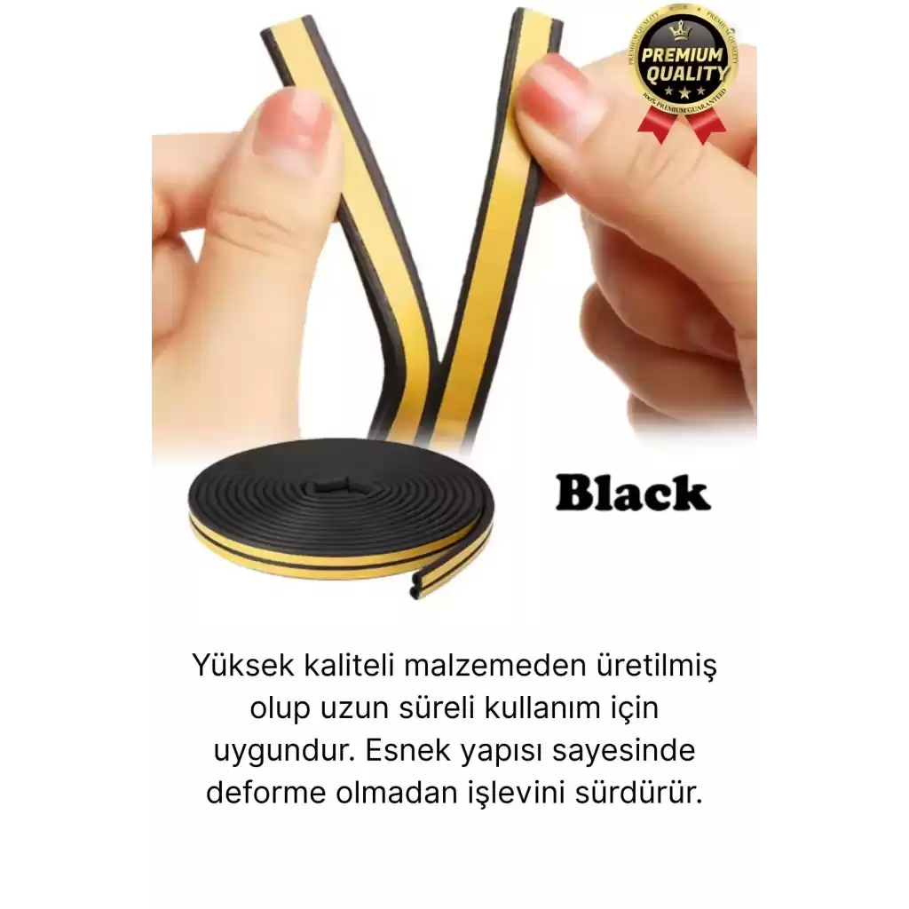 Güçlü Kendinden Yapışkanlı Kapı Pencere Soğuk Hava Geçirmez Yalıtım İzolasyon Siyah Fitil 6 Metre