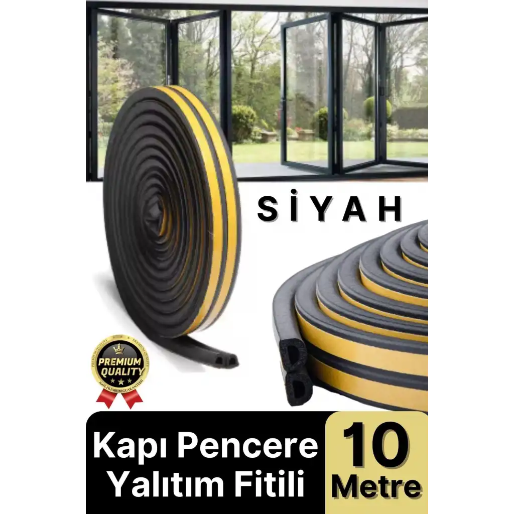 Güçlü Kendinden Yapışkanlı Kapı Pencere Soğuk Hava Geçirmez Yalıtım İzolasyon Siyah Fitil 10 Metre